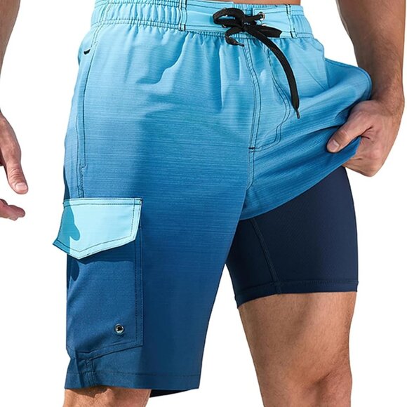 Mens Swim Trunks with Compression Liner Quick-Dry 10" Stretch Beach Shorts